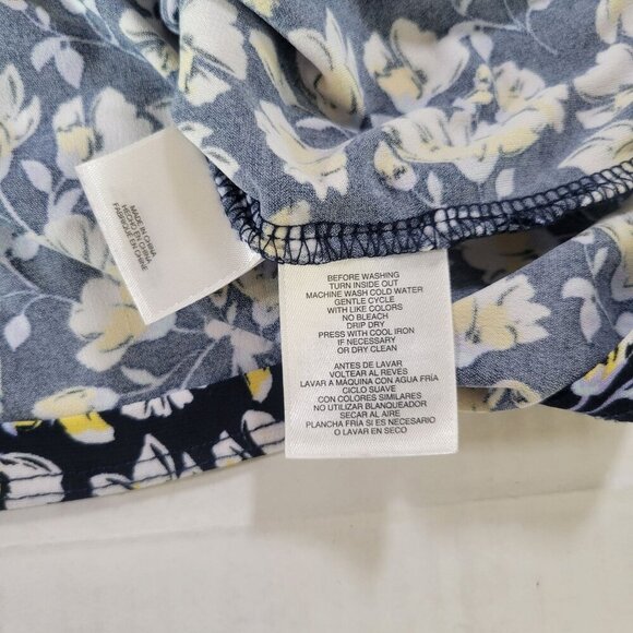 Anne Klein Women Dark Floral Navy/Yellow Short Sleeve Lightweight Top Size L - Picture 4 of 8